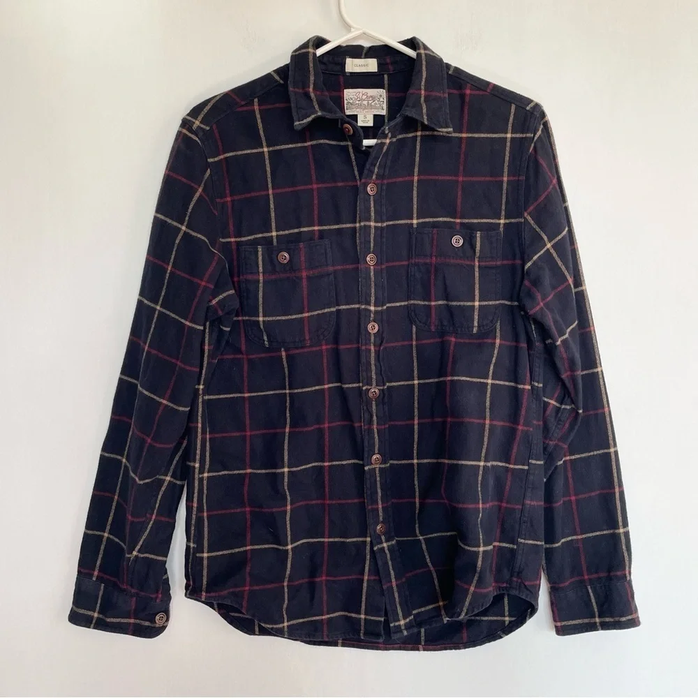 J. Crew Classic Mid Weight Flannel Double Brushed Navy Blue Button Up Size S